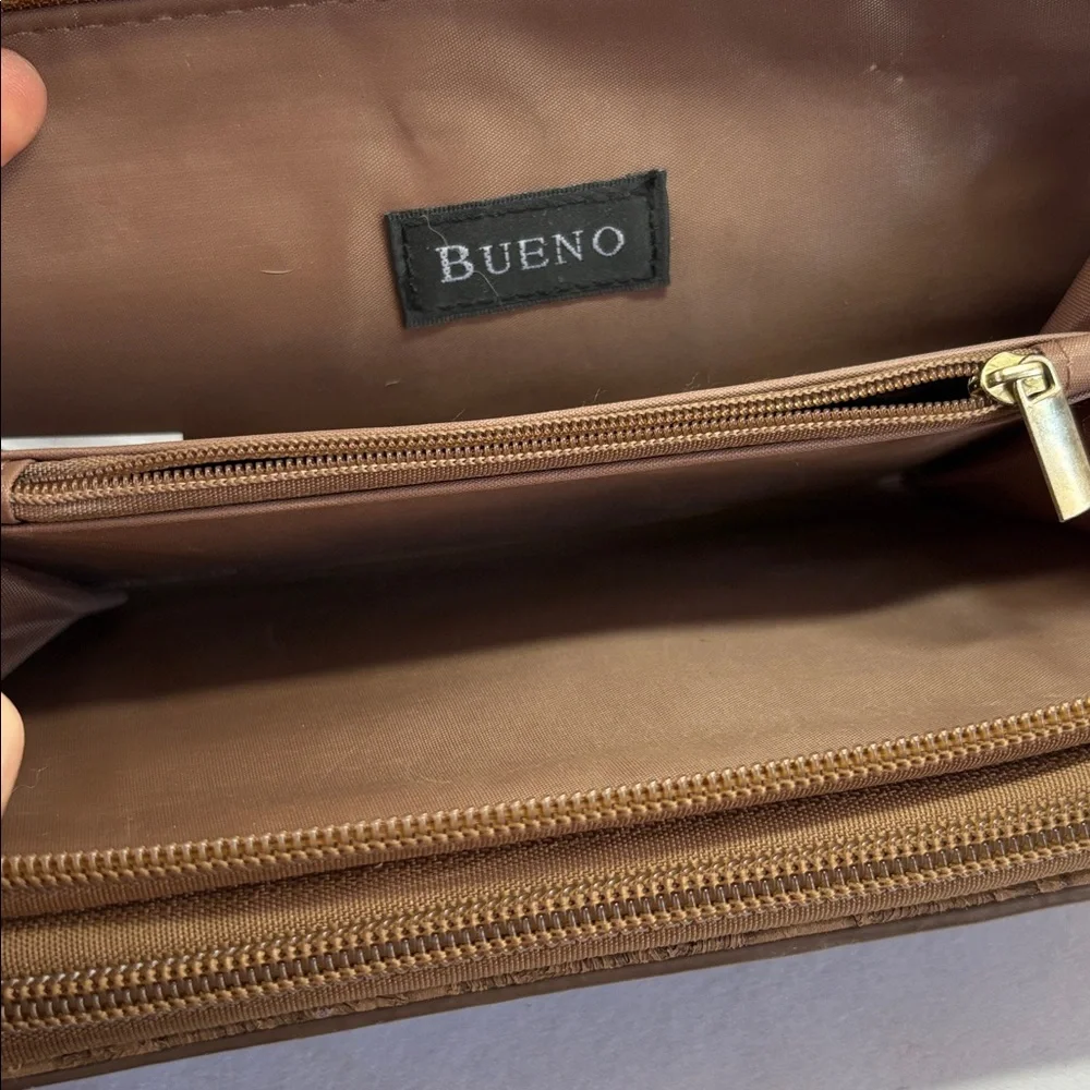 Bueno Brown Embossed Faux Leather Clutch Wristlet Wallet